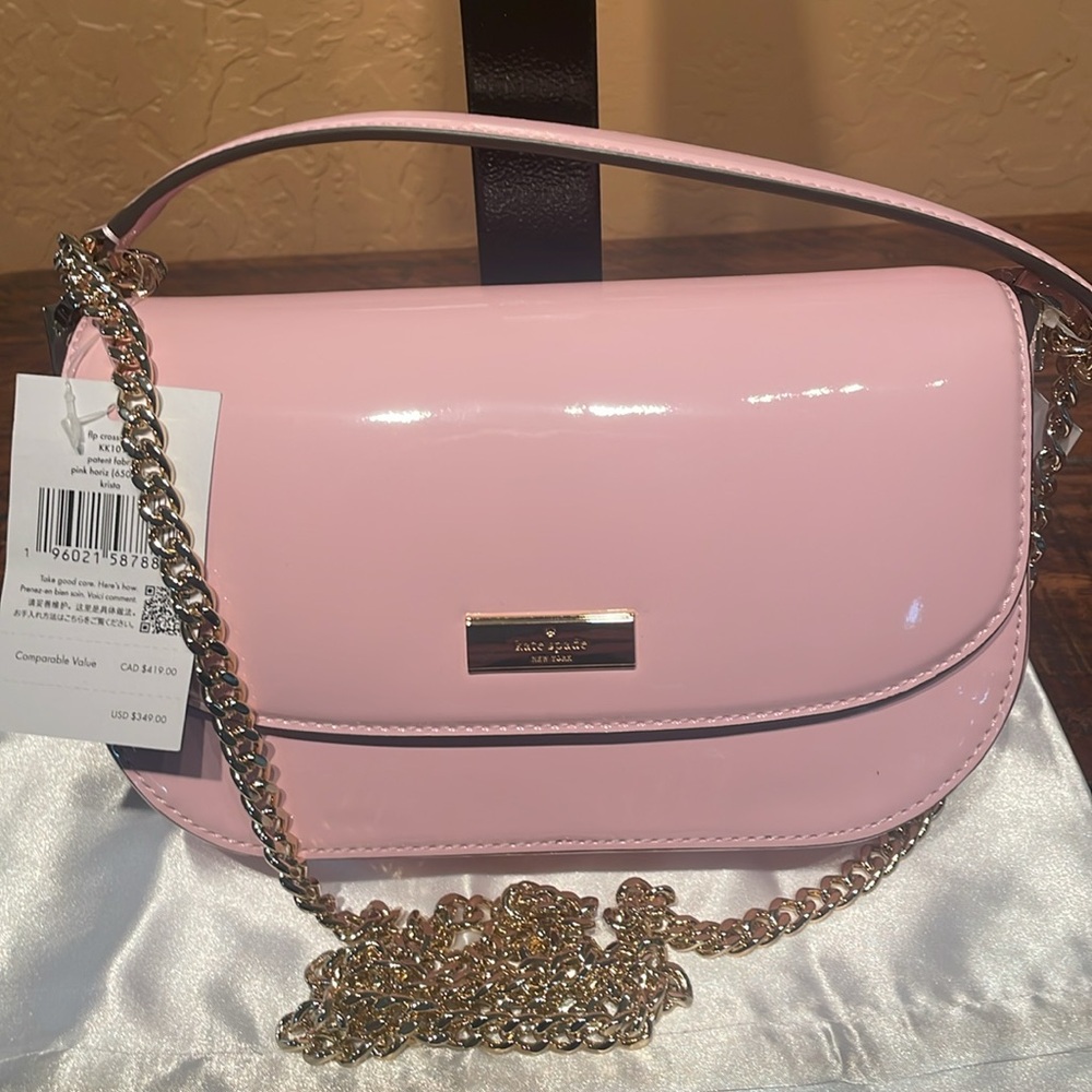 NWT Kate Spade Krista Pink Patent Fabric Crossbody MSRP $349 - Picture 2 of 11